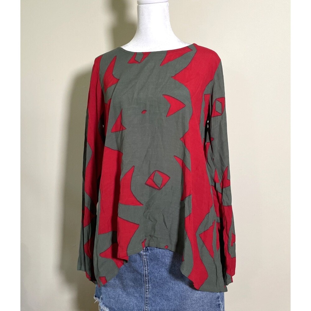 Anthropologie Womens Bel Kazan Sandoval Blouse Top Green Red Small Oversized NWT